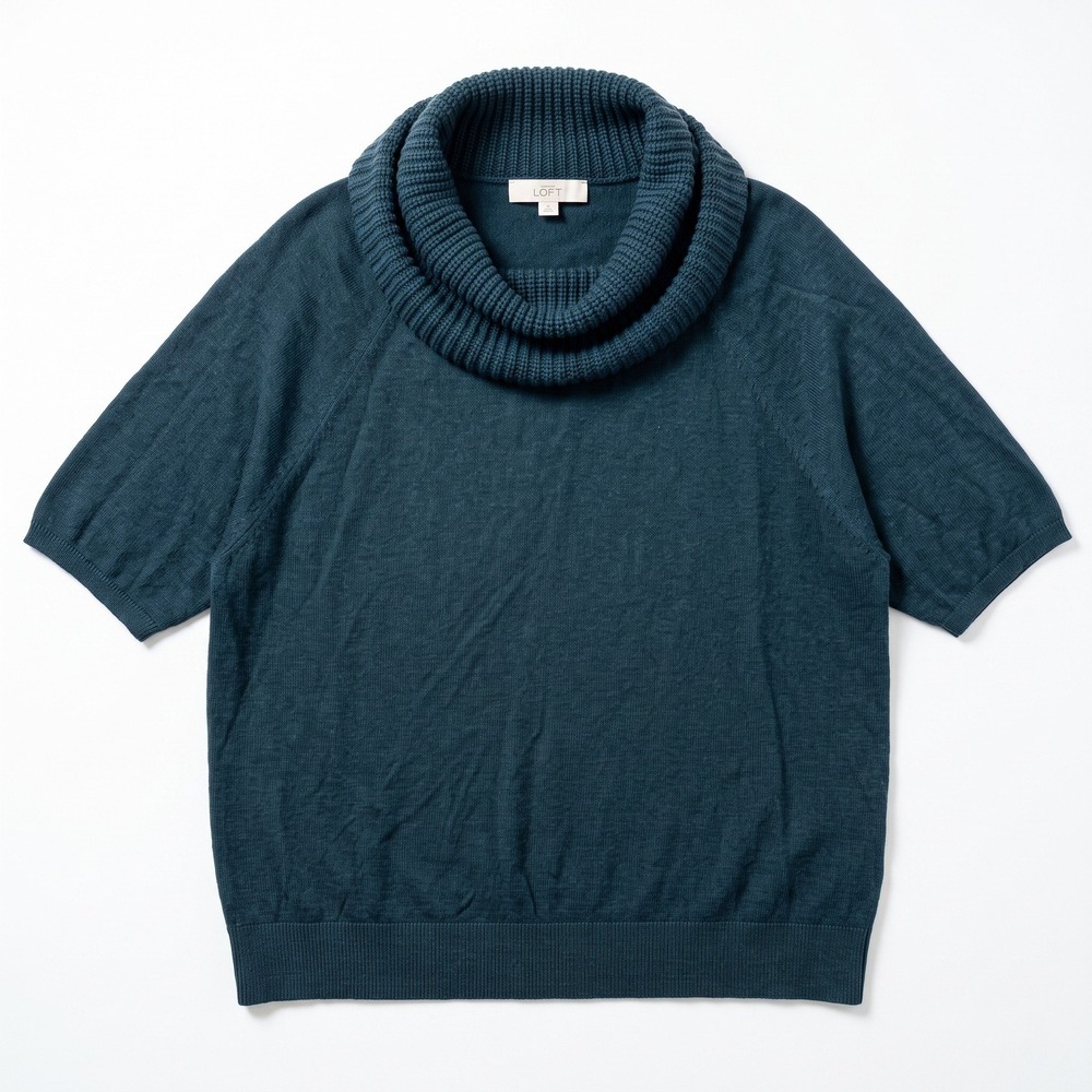 LOFT XL Dark Teal Cowl Neck Short Sleeve Sweater Womens Casual Cozy Boho